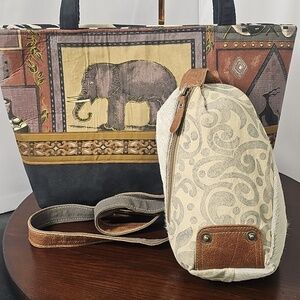 Travel Cotton Tote & Myra Cotton and Leather Sling Bundle
